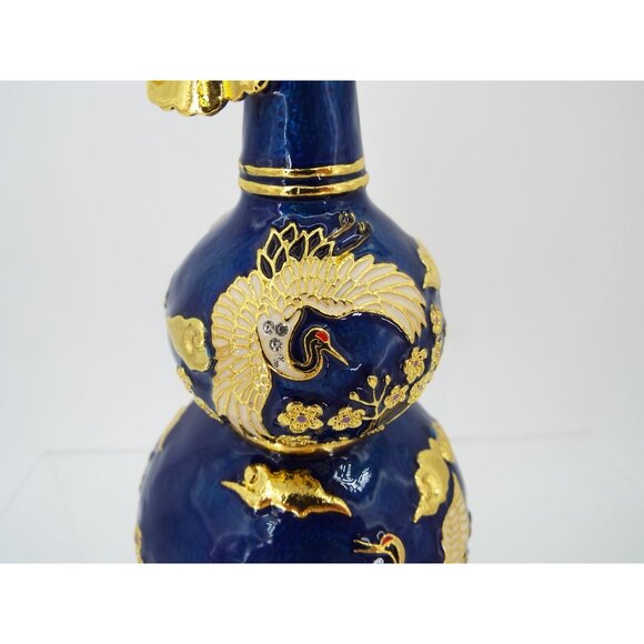 Feng Shui Blue and Gold Wu Lou 6" Calabash Gourd Joyous Cranes - Picture 6 of 10